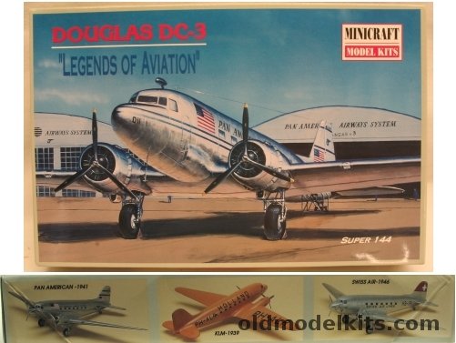 Minicraft 1/144 Douglas DC-3 - Pan Am 1941 / KLM 1939 / Swiss Air 1946, 4434 plastic model kit